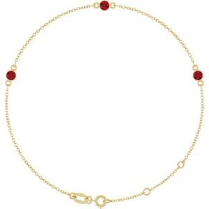 14K Yellow Lab-Grown Ruby Bezel-Set Three-Stone 6 1/2-7 1/2" Bracelet